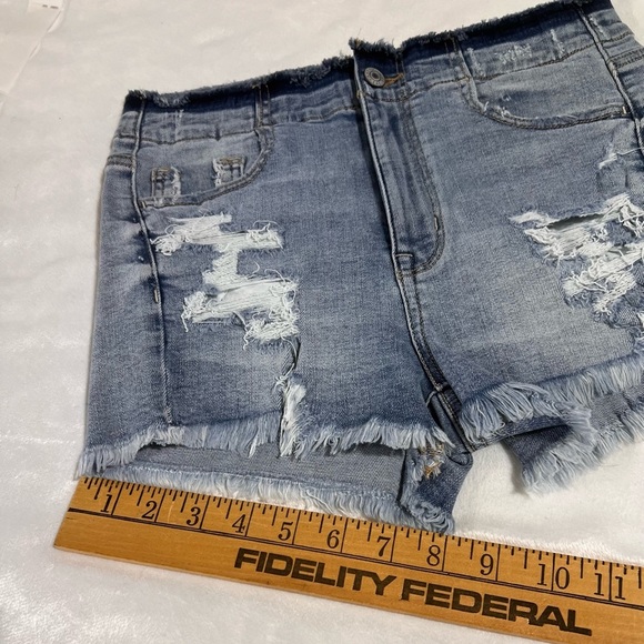 AMERICAN EAGLE SUPER HI-RISE SHORTIE WOMEN'S BLUE DENIM JEAN SHORTS SIZE 4 NWT - Picture 5 of 8